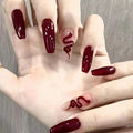 Press On Snake Nails (Maroon) 24 pcs
